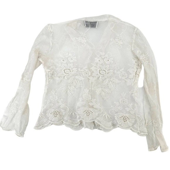 LORENA CONTI Womens Floral white mesh lace Blouse Top sheer Size small - Picture 3 of 10
